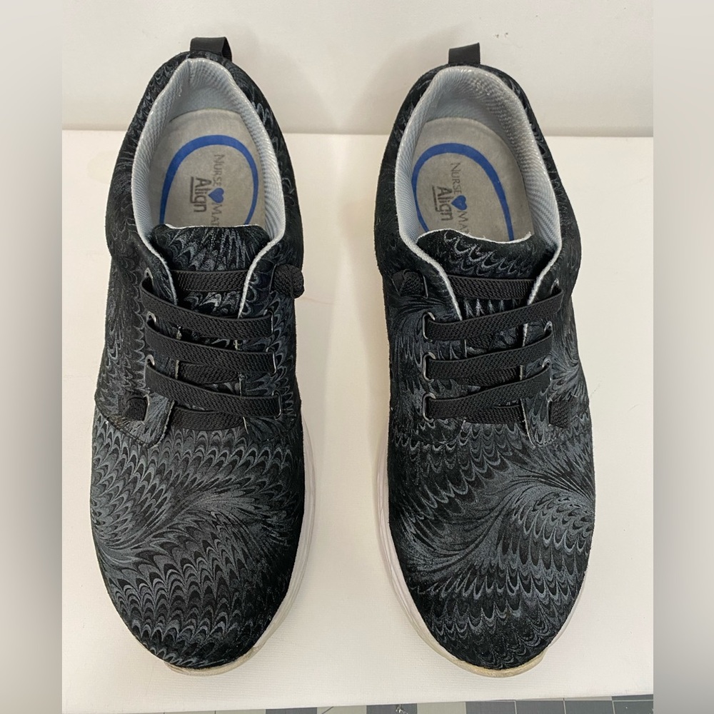 Nurse Mates Align Velocity Black Swirl Leather nursing Sneaker Shoes Size 8W